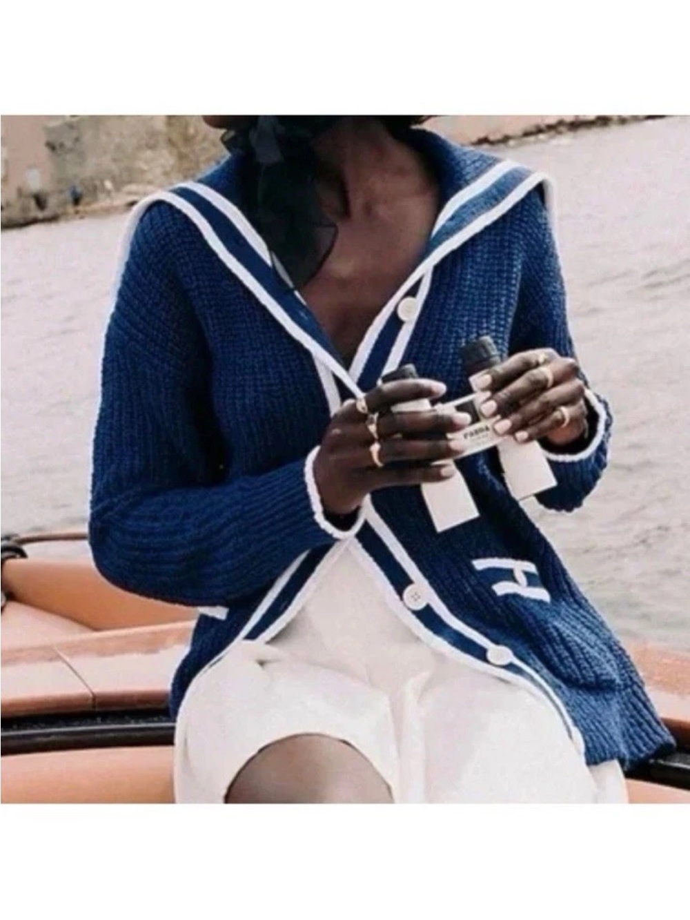 J. Crew Navy and White Sailor-Trim Cardigan, new w/o tags PREPPY